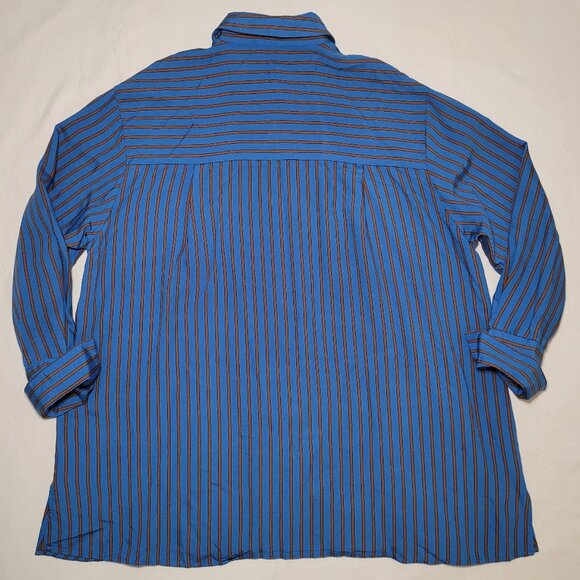 Topshop Oversized Blue Brown Striped Button Down Long Sleeve Womens Top Size 10 - Picture 10 of 11